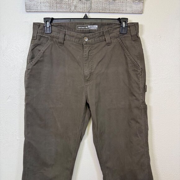 Carhartt Mens Relaxed Fit Green WorkWear Pants 34x34 Cotton Utility Canvas - Picture 9 of 13